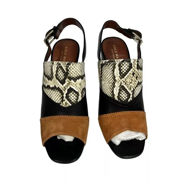 Cole Haan Roccia Snake Black Tabby High Heel Peep Toe Slingback Sandal Size 10B - Picture 9 of 16